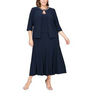 NWT Alex Evening Navy Jersey Jacket Dress. Size 18W Plus Womens